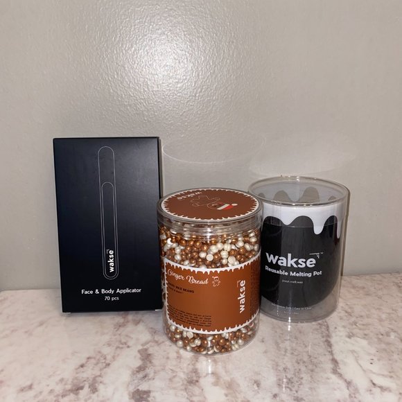 Wakse Set Gingerbread Hard Wax Beads Reusable Melting Pot Applicator Sticks - Picture 2 of 3